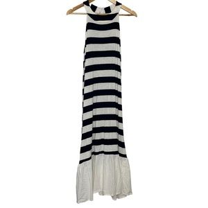 Halterneck Black & White Striped Maxi Dress